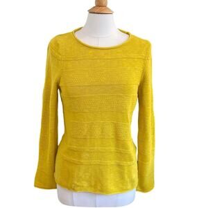Marc O'Polo Yellow Cotton Linen Slub Knit Long Sleeve Sweater, Size L